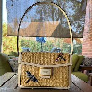 Kate Spade Yellow Woven Shoulder Bag with Dragonfly Details NWOT